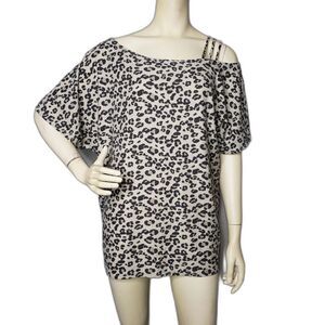 Bibi Shirt Womens XL Leopard Animal Print Off Shoulder Casual Top Blouse